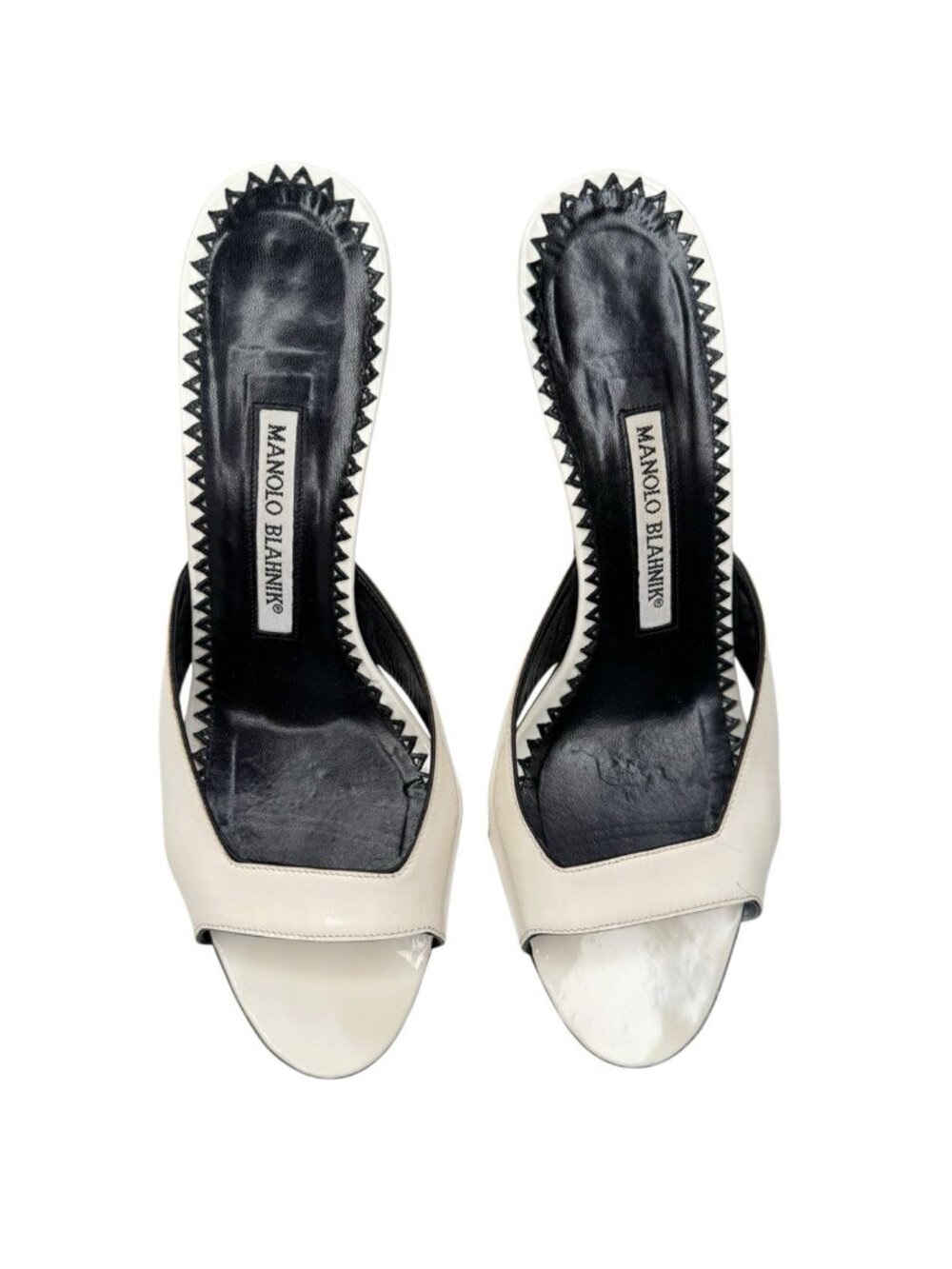 Manolo Blahnik Sz 38 White Patent Leather Mule Sandals Stiletto Slides - Picture 5 of 12